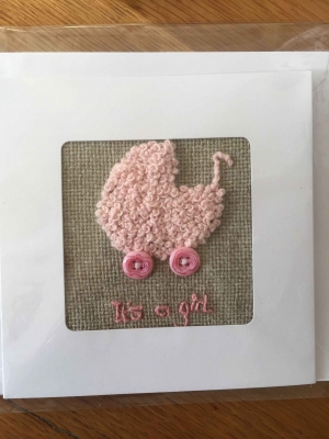 Hand embroidered card for baby girl