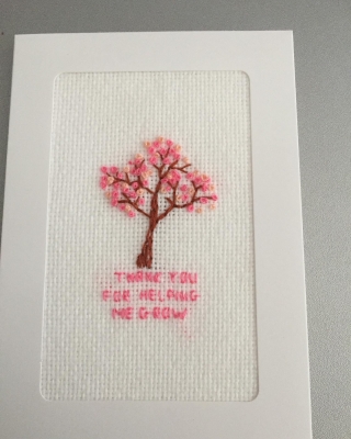 Hand embroidered teachers card