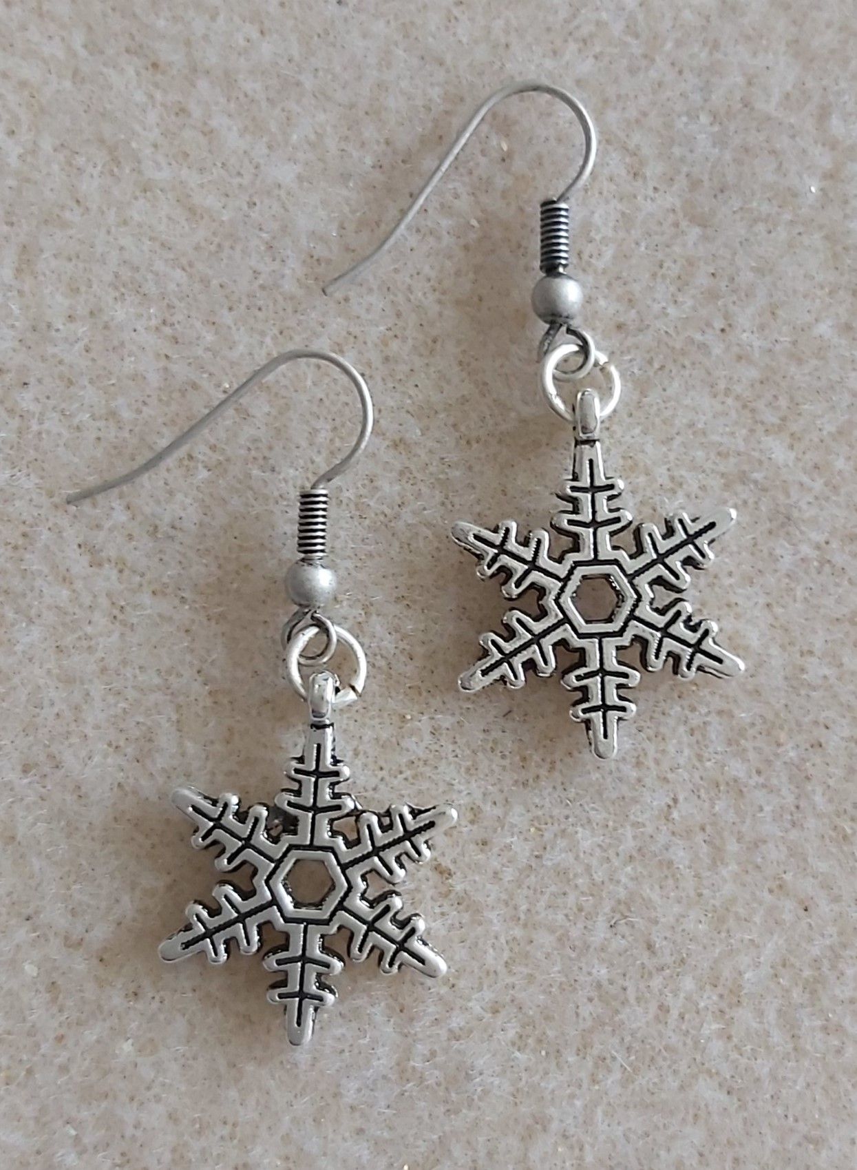Silver Snowflake Earrings with Silver plated ear Wires 