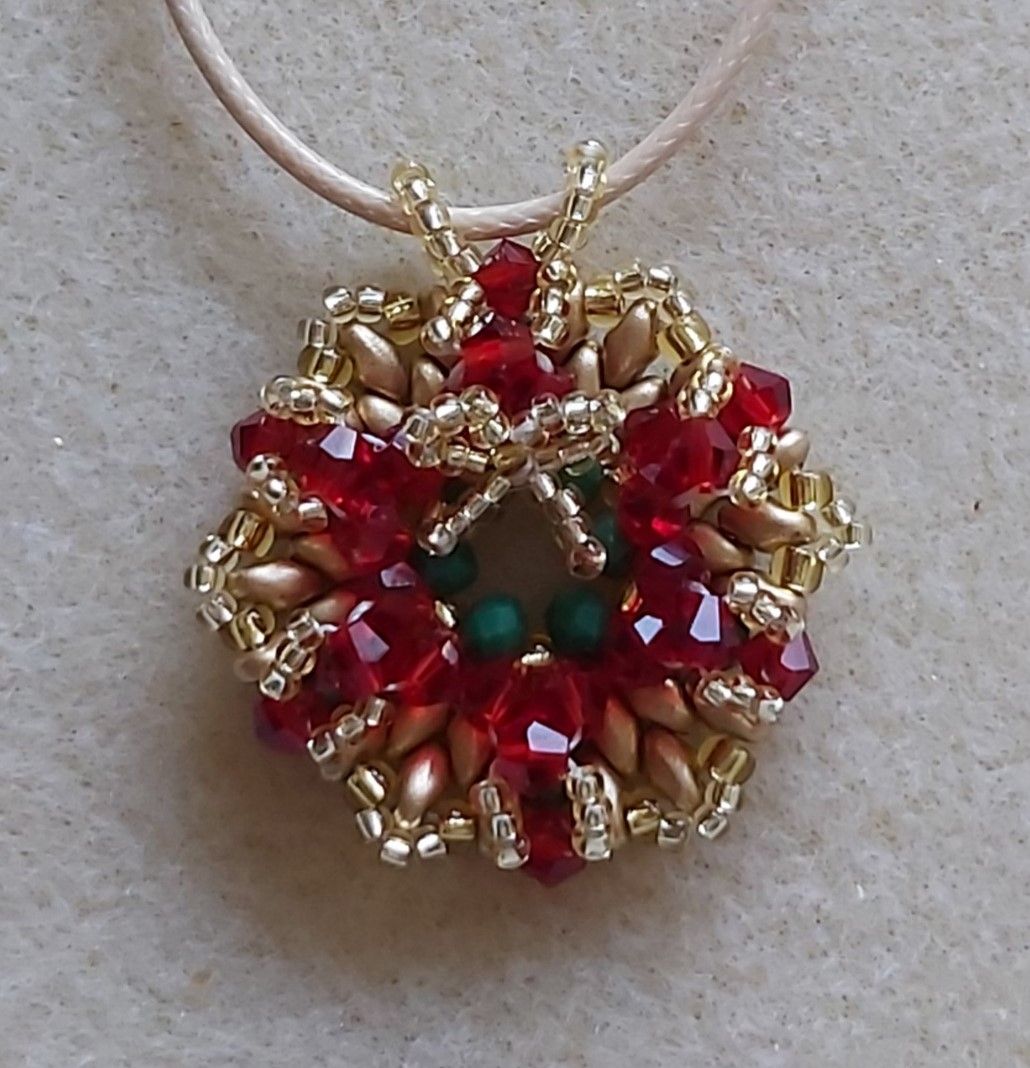 Handmade Seed Bead Christmas Wreath Necklace 