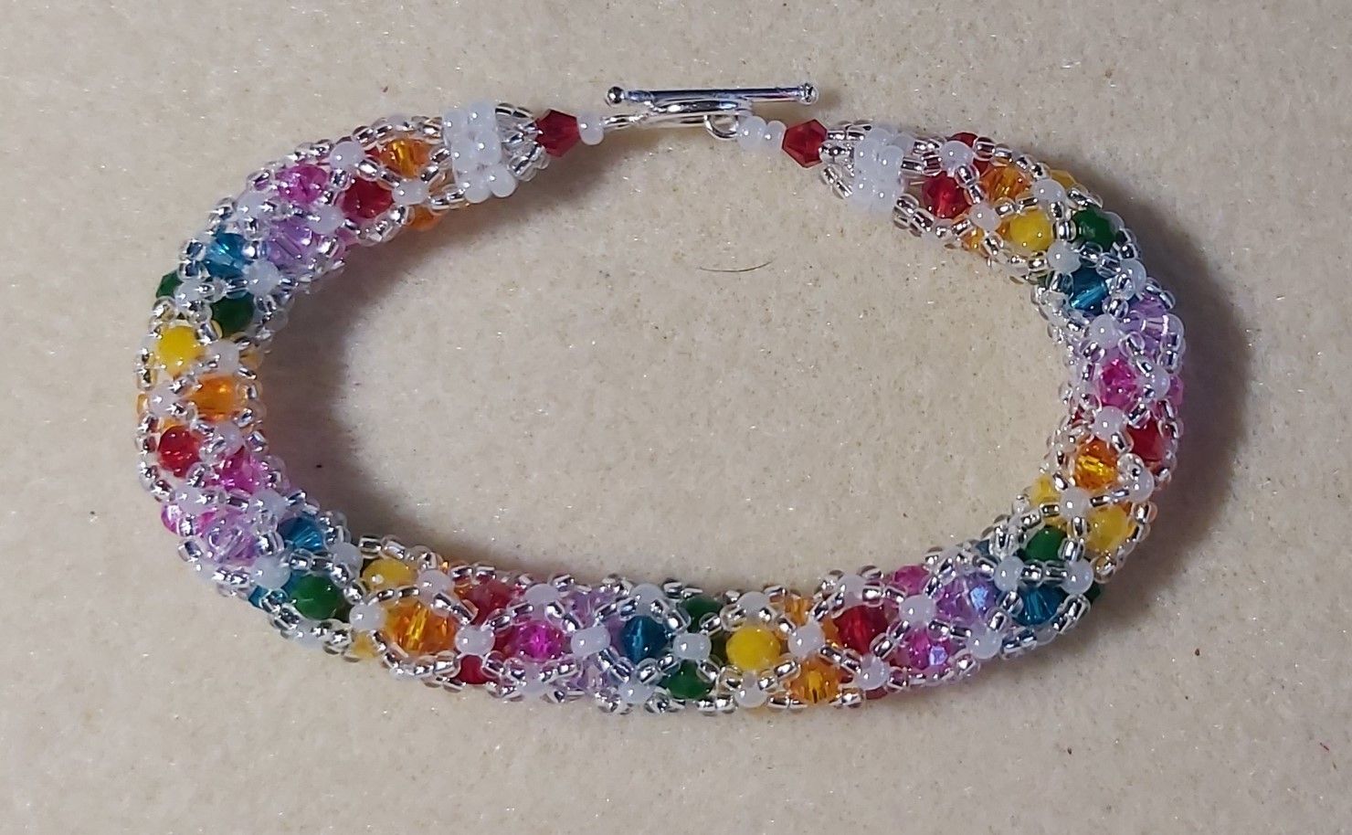 Handmade Rainbow Tubular Netting bracelet 7.5"