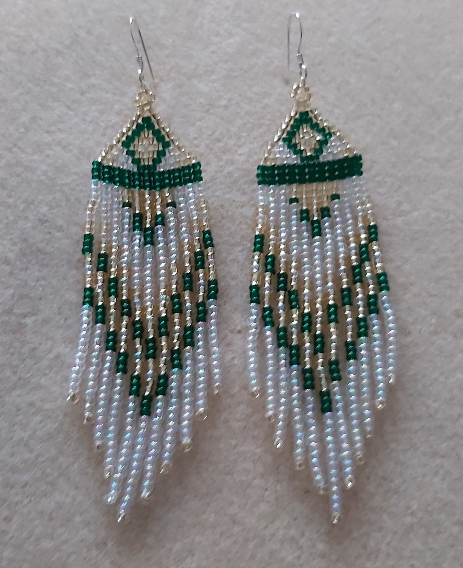Native American Design Seed Bead Earrings with 925 Sterling Silver hooks