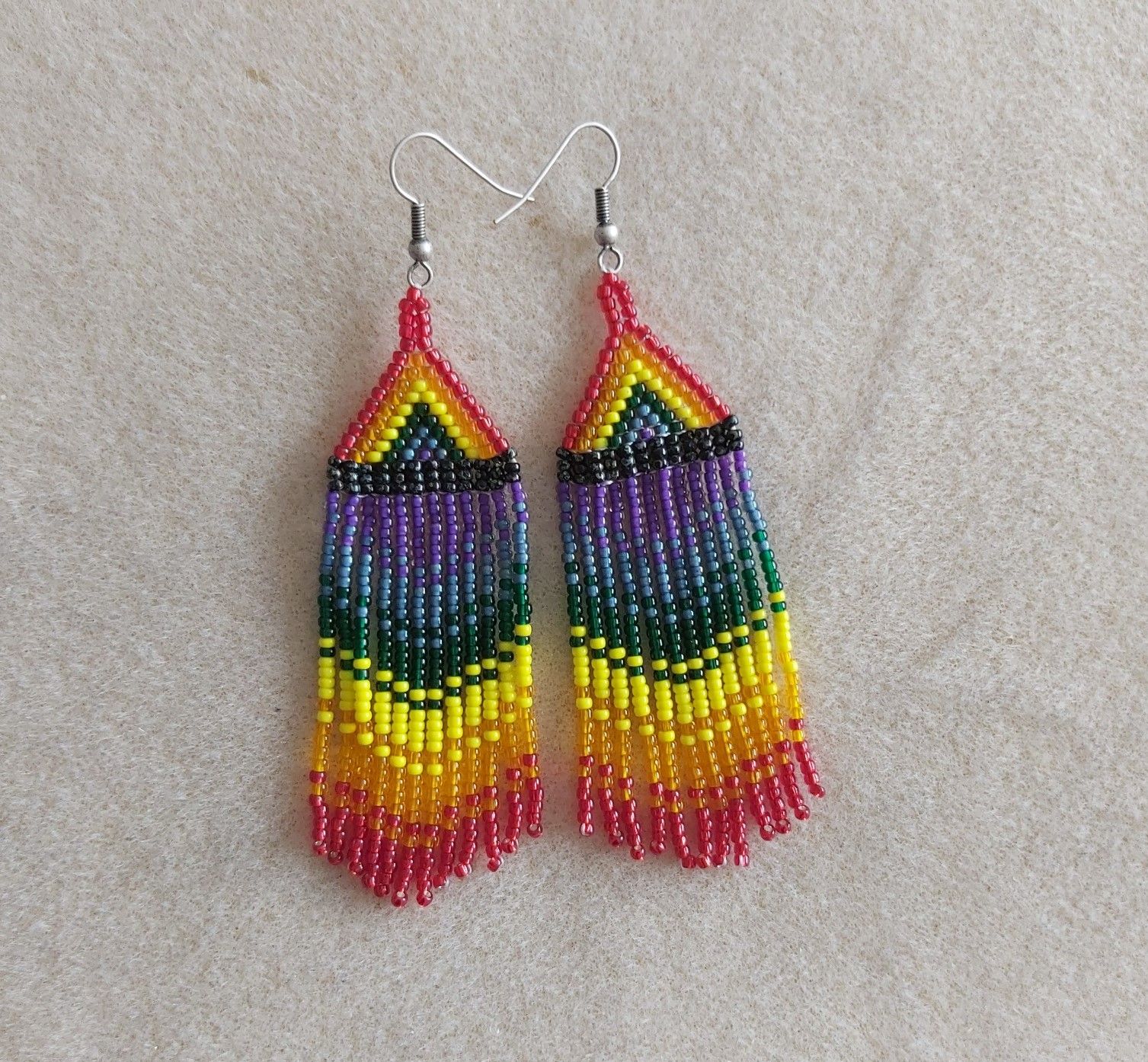 Rainbow Native American Fringe Earrings