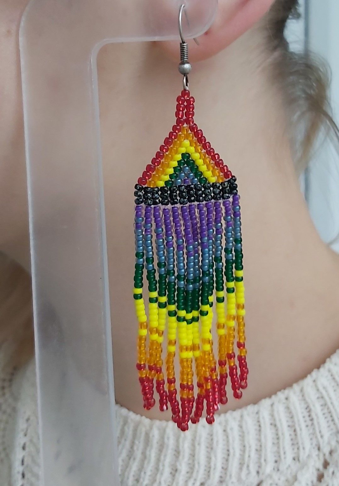 Rainbow Native American Fringe Earrings
