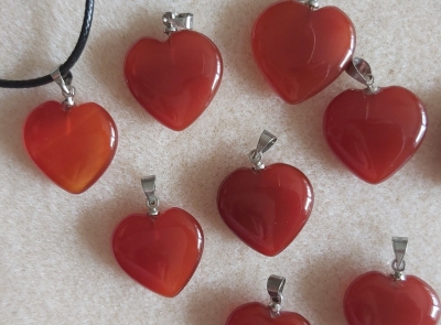 Carnelian Heart pendant in a lovely deep orange shade, Heart 20mm x 20mm. with black cord chain