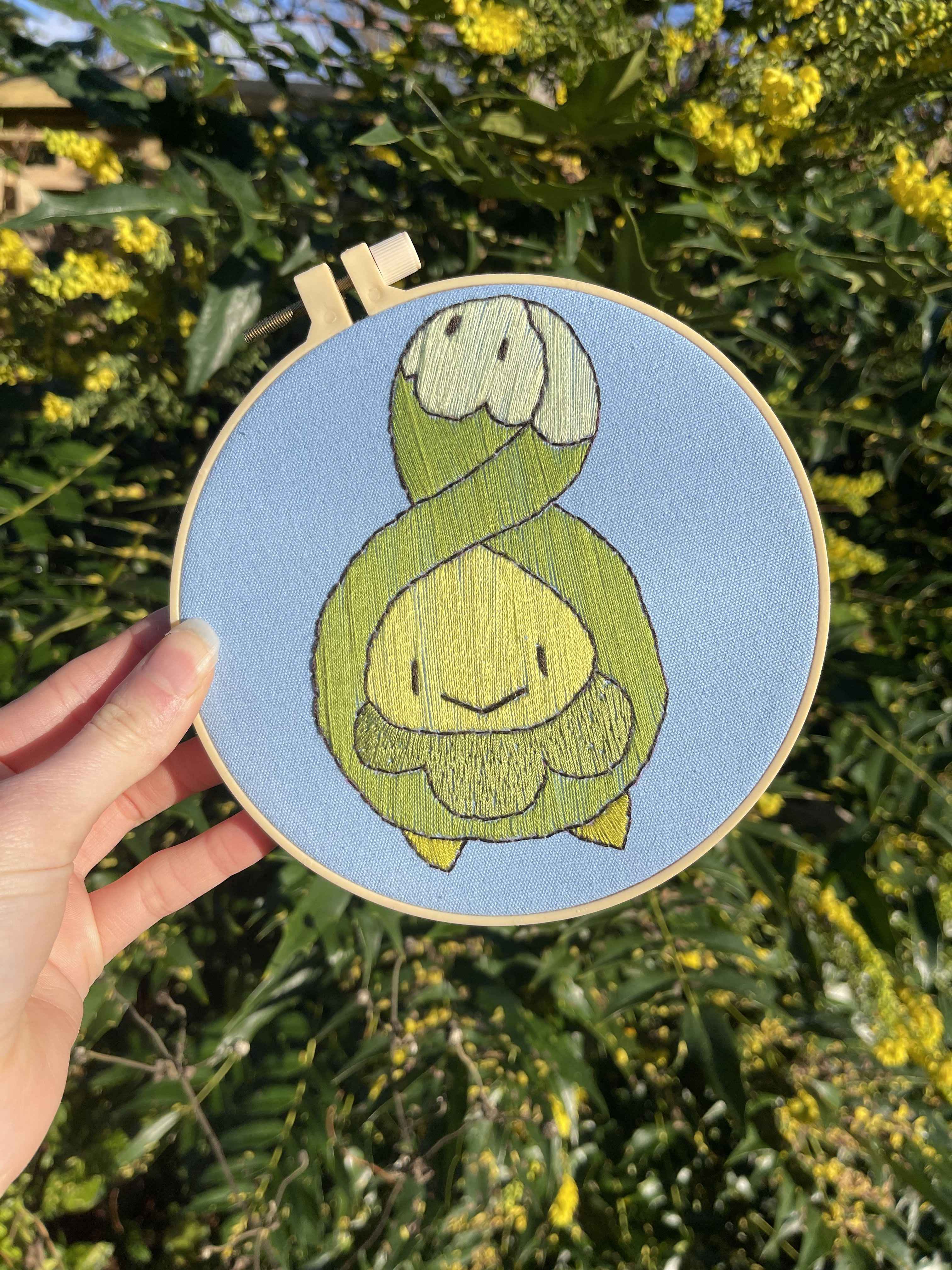 Large Hand-Embroidered Pokemon Budew 