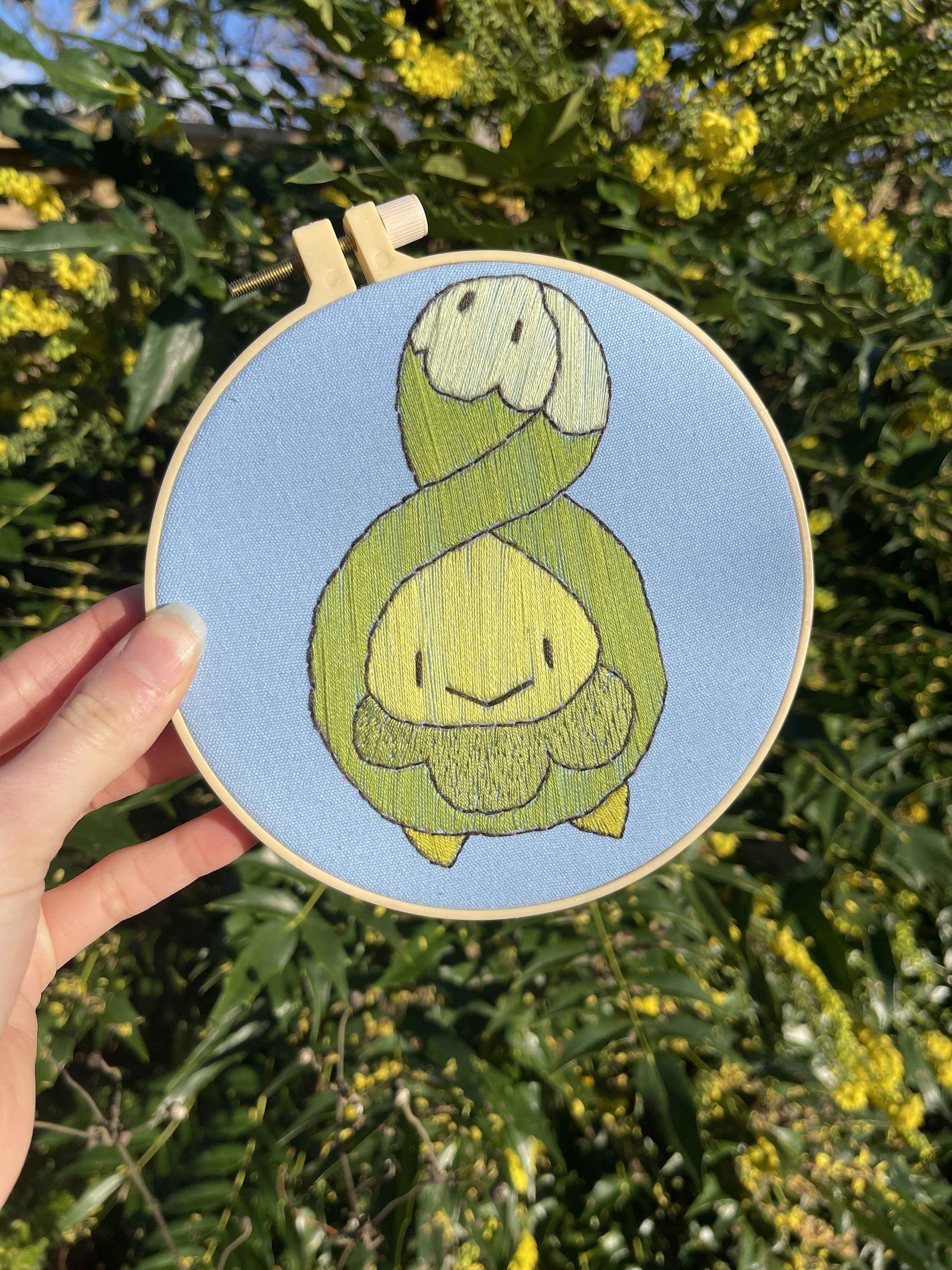 Large Hand-Embroidered Pokemon Budew 