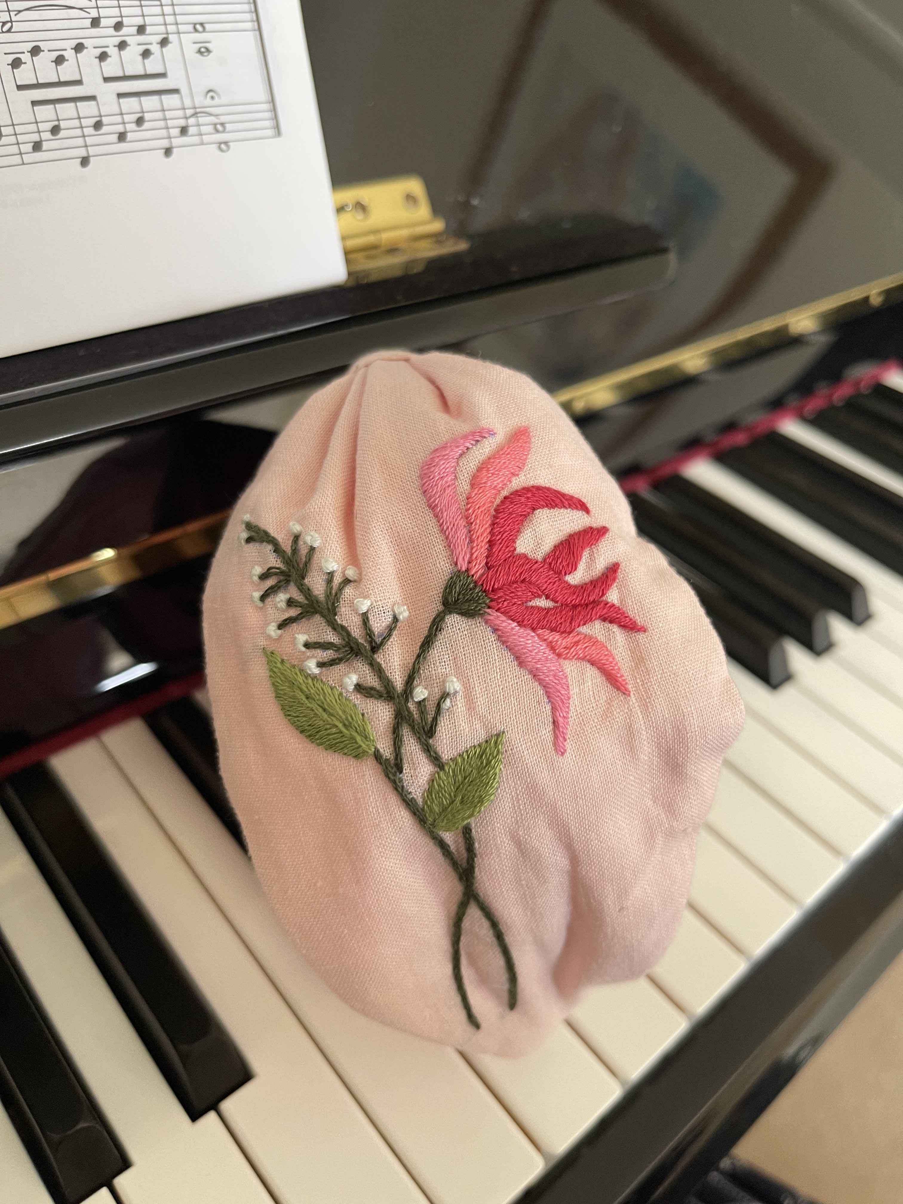 Pink Lily hand-embroidered hairband 