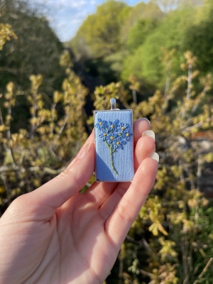Forget-me-not hand- embroidered Pendant 