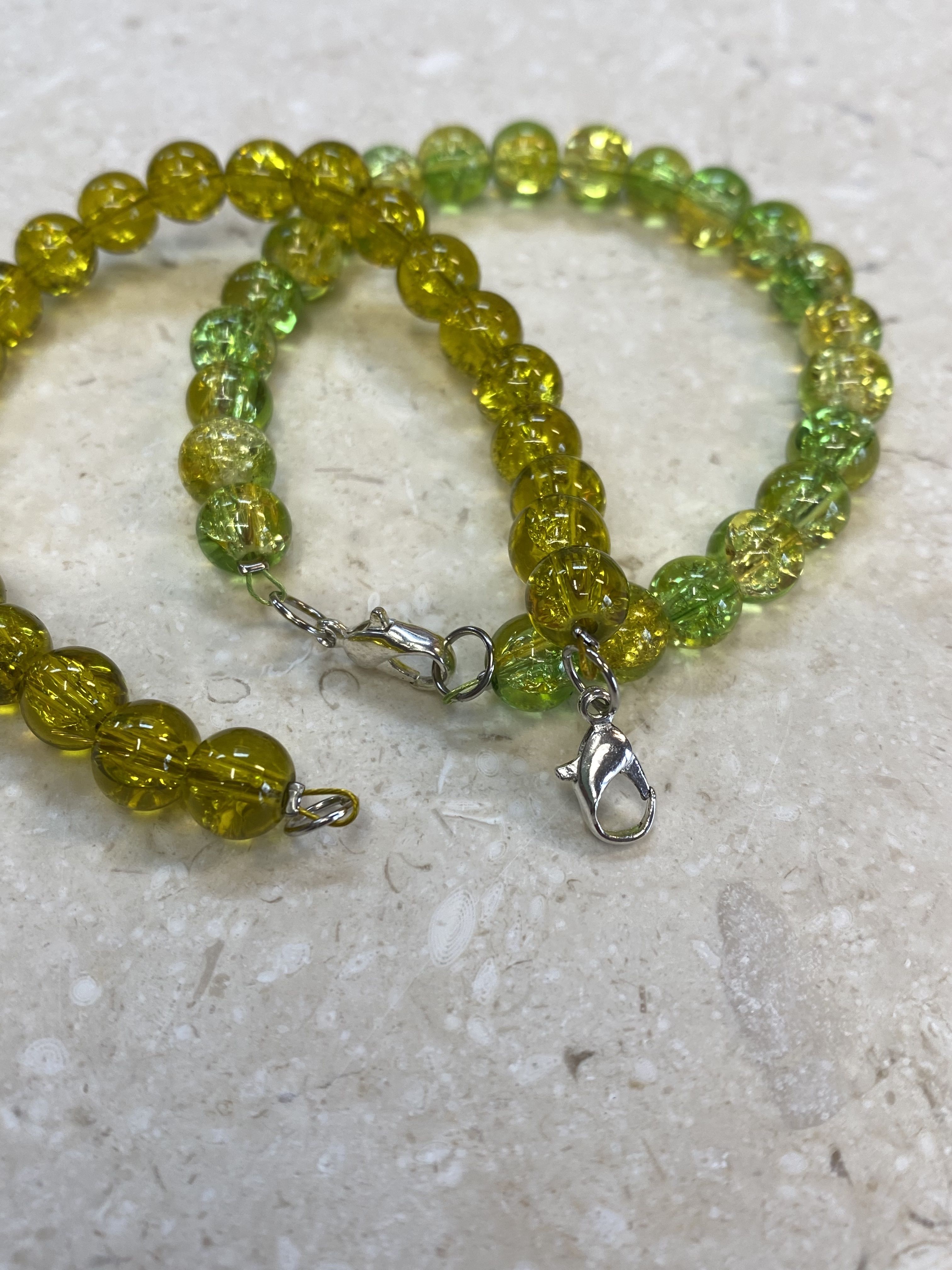 Set of 2 Stackable Glass Beaded Bracelet (Yellow and Lime Mix) - Stackable Crackle Glass Beaded Bracelet - Handmade Glass Beaded Bracelet