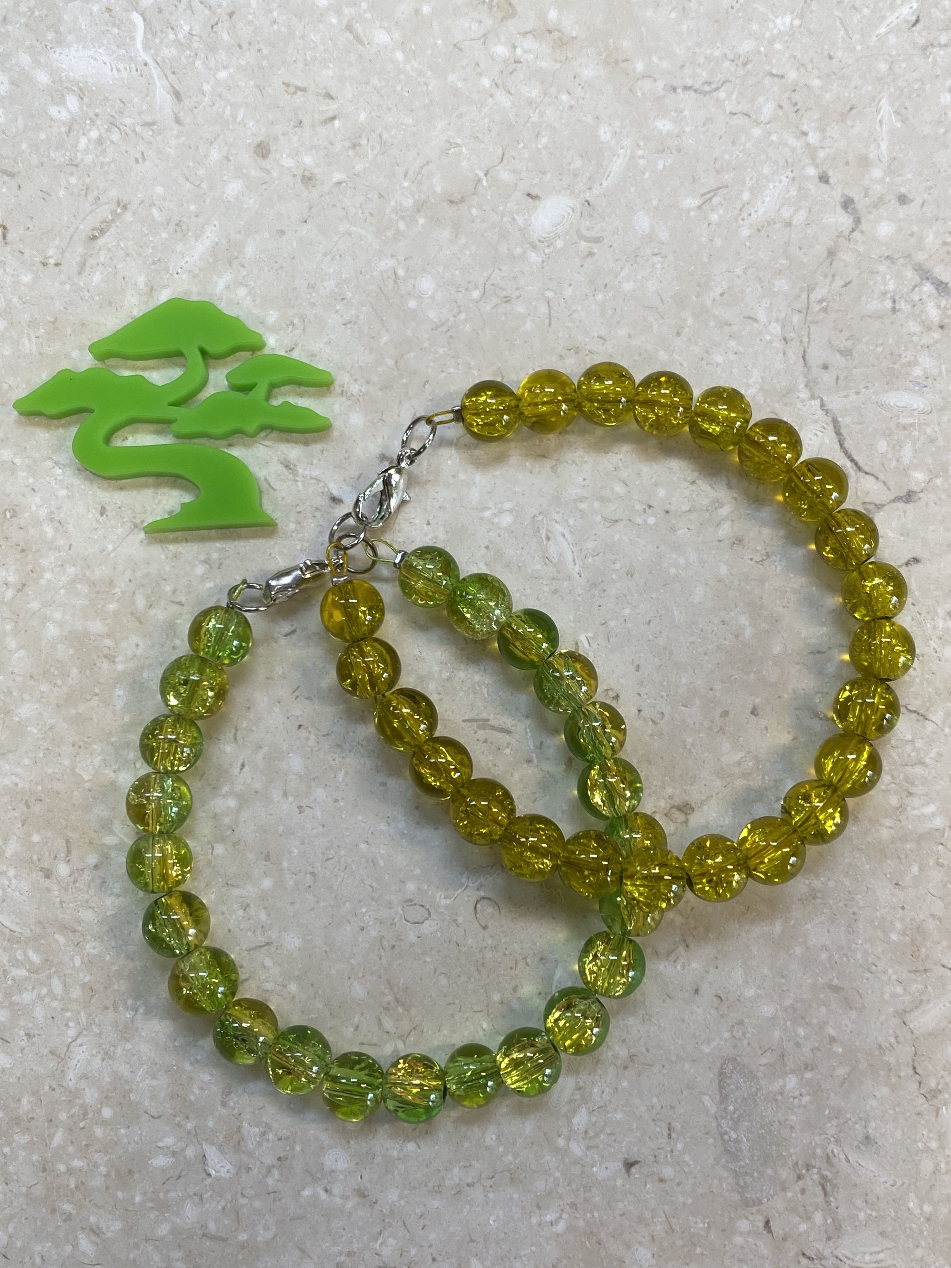 Set of 2 Stackable Glass Beaded Bracelet (Yellow and Lime Mix) - Stackable Crackle Glass Beaded Bracelet - Handmade Glass Beaded Bracelet