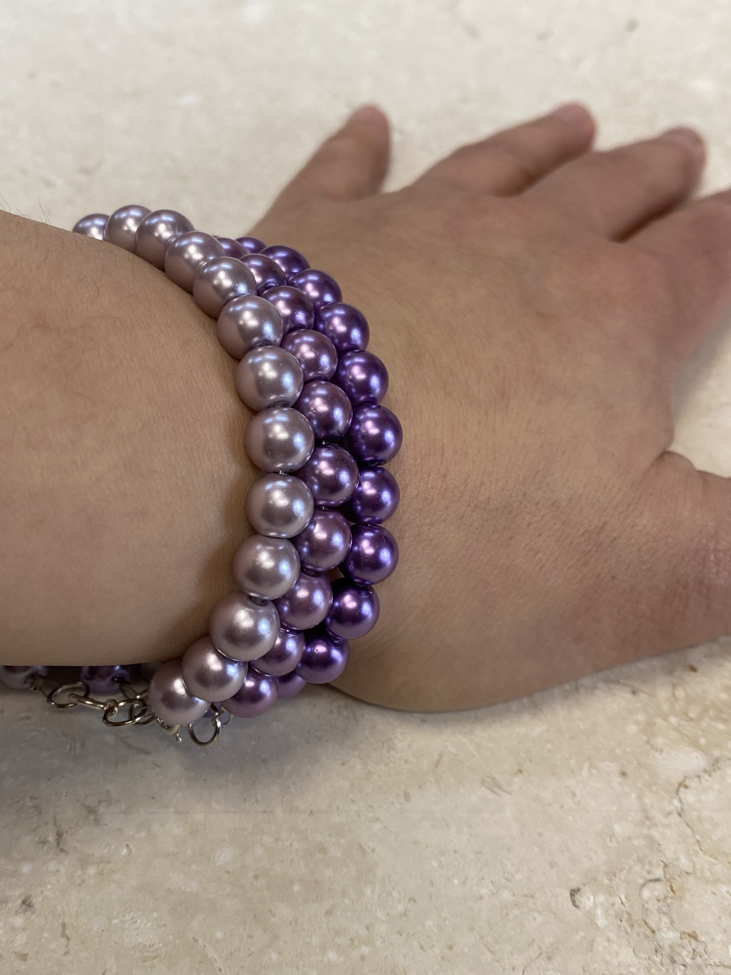 Set of 3 Stackable Faux Pearl Beaded Bracelet (Shades of Violet) - Stackable Faux Pearl Beaded Bracelet - Handmade Faux Pearl Bracelet