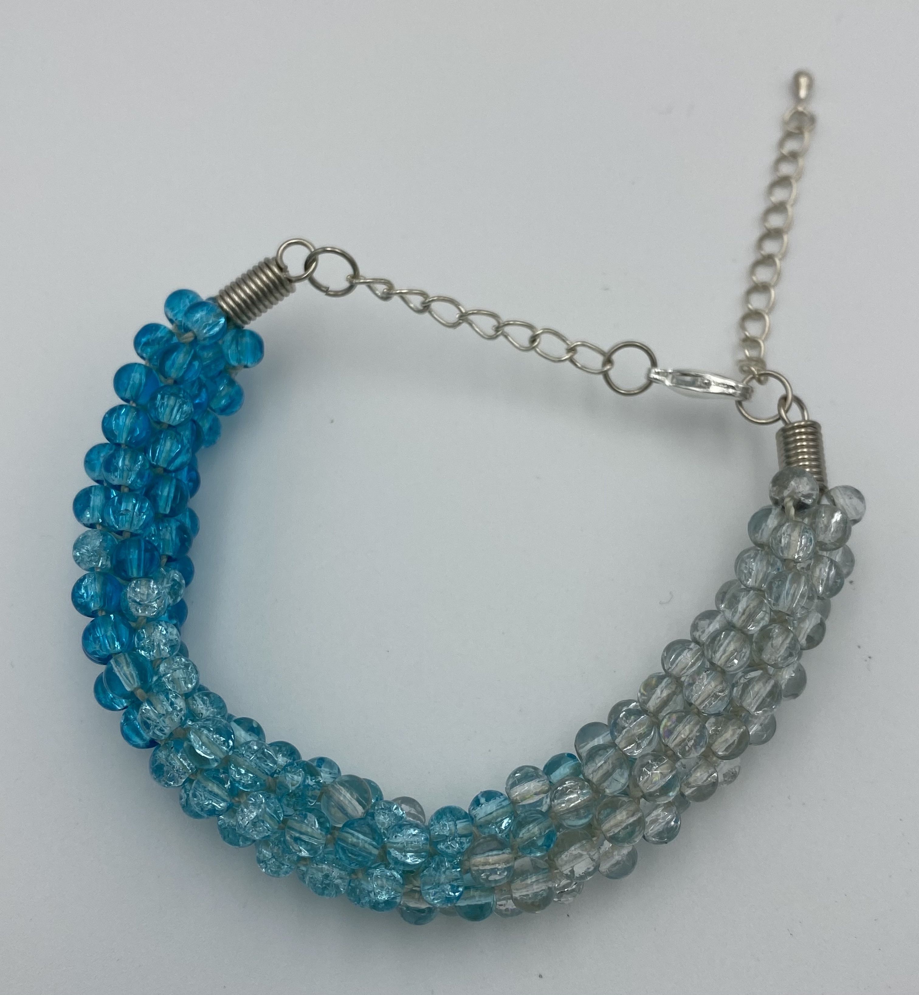 Kumihimo Woven and Beaded Bracelet - Blue and Clear Glass Beads - Handmade Japanese Wristband/Bracelet