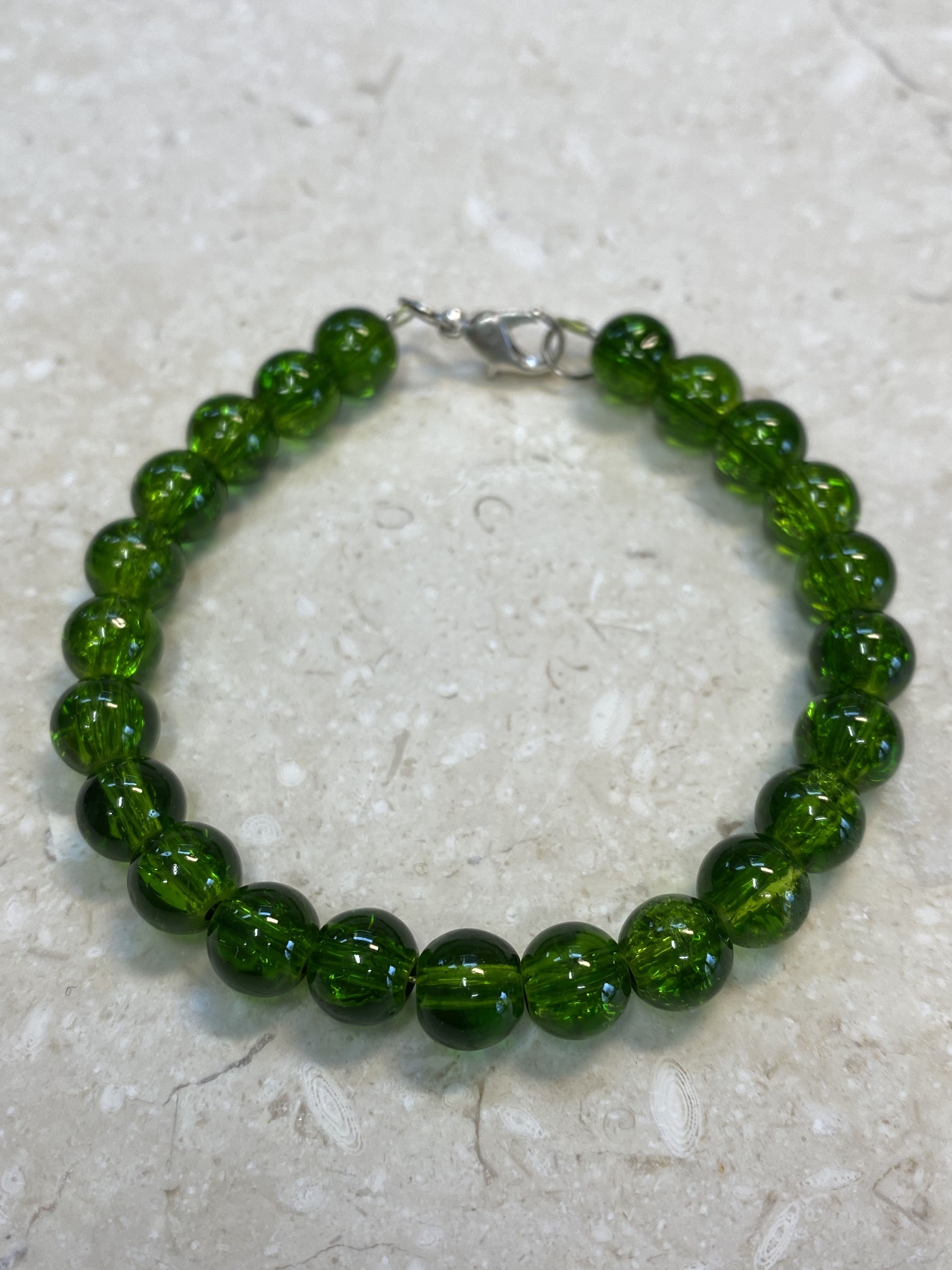 Set of 3 Stackable Glass Beaded Bracelet (Green, Aqua & Blue) - Stackable Crackle Glass Beaded Bracelet - Handmade Glass Beaded Bracelet