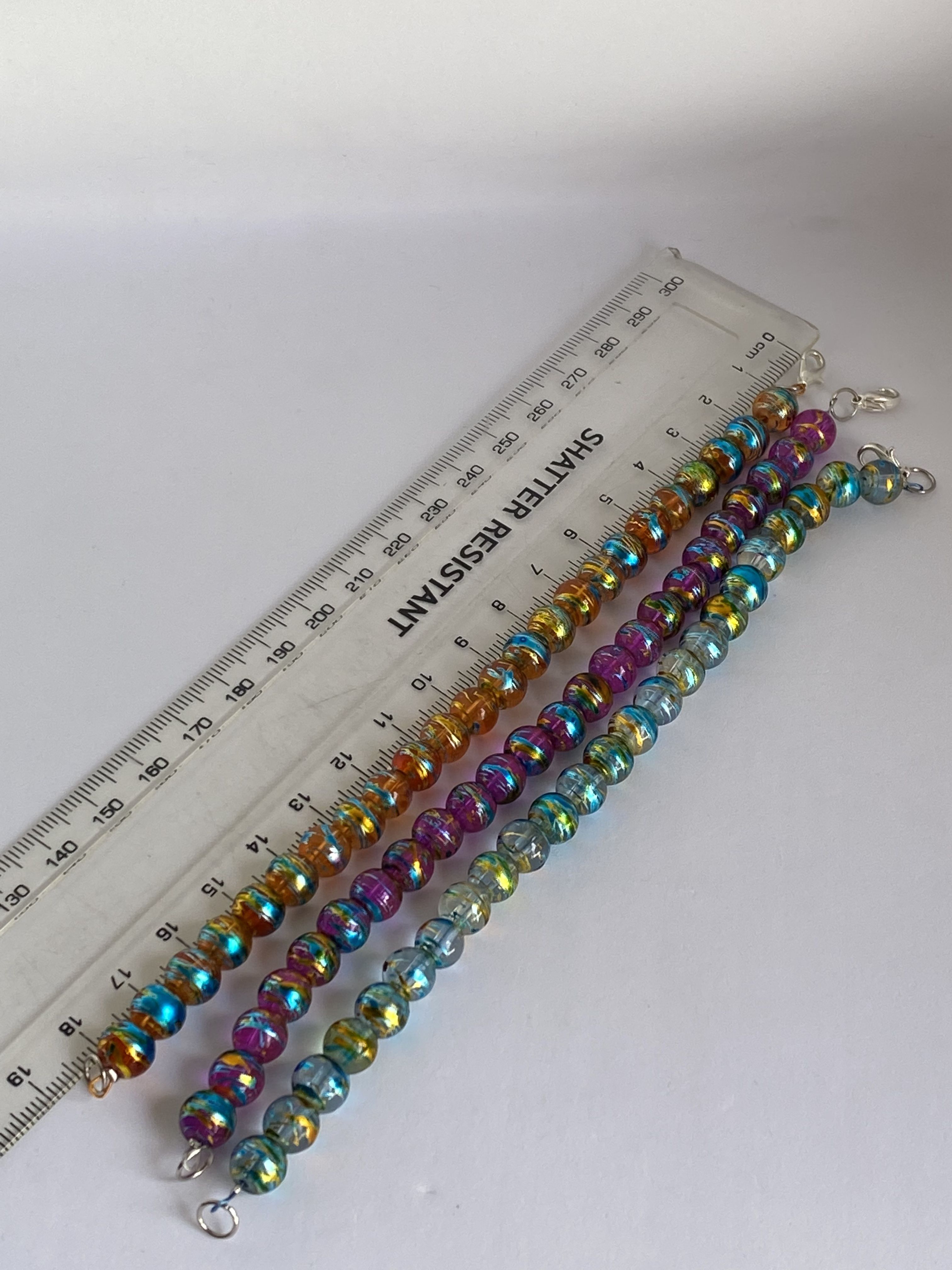 Handmade Swirl Glass Beaded Bracelet - Set of 3 Stackable Beaded Bracelet - Stackable Glass Beaded Bracelet