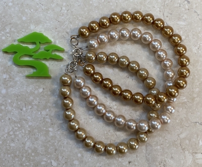 Set of 3 Stackable Faux Pearl Beaded Bracelet (Shades of Gold) - Stackable Faux Pearl Beaded Bracelet - Handmade Faux Pearl Beaded Bracelet