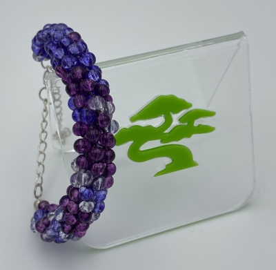 Kumihimo Woven and Beaded Bracelet - Purple and Clear Glass Beads - Handmade Japanese Wristband/Bracelet