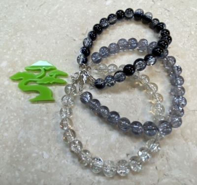 Set of 3 Stacking Glass Beaded Bracelet (Black, Grey & Clear) - Stackable Crackle Glass Beaded Bracelet - Handmade Glass Beaded Bracelet