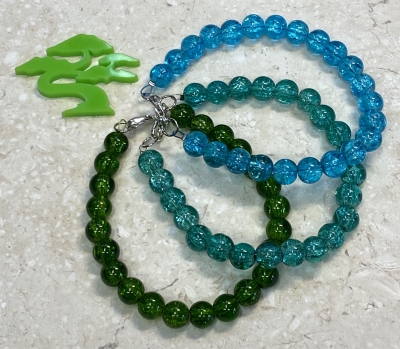 Set of 3 Stackable Glass Beaded Bracelet (Green, Aqua & Blue) - Stackable Crackle Glass Beaded Bracelet - Handmade Glass Beaded Bracelet