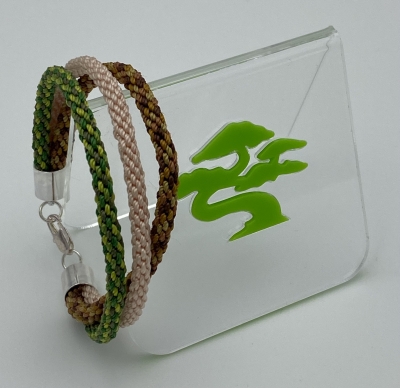 Triple Braided/Woven Kumihimo Bracelet - Green/Brown/Nude Colours - Handmade Japanese Wristband/Bracelet