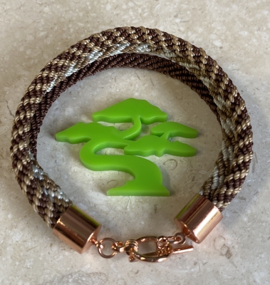 Triple Braided/Woven Kumihimo Bracelet - Shades of Brown & Cream Colours - Handmade Japanese Wristband/Bracelet