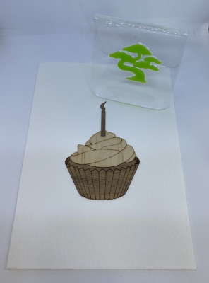 handmade-item handmade-gifts Handmade Birthday Card - Cup Cake Birthday Card - Wooden Veneer Graphic Birthday Card