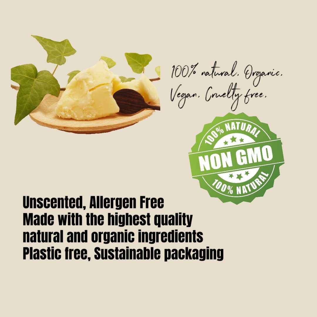 Unscented Moisturiser | Allergens free Body Butter  | Natural, Organic, Vegan, Cruelty free, Plastic free Artisan Skincare 