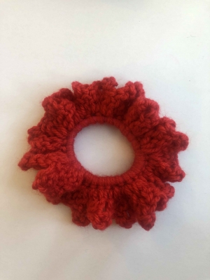 Crochet red scrunchie/ hair tie. Glam up your bun or ponytail with this gorgeous handcrafted hairtie