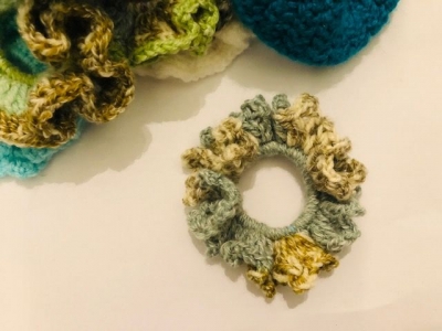 blue and grey hair tie / scrunchie that will liven up any bun or ponytail