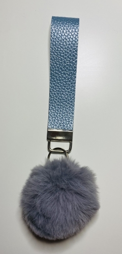 Wristlet keychain with a pom pom Light Blue/ Grey