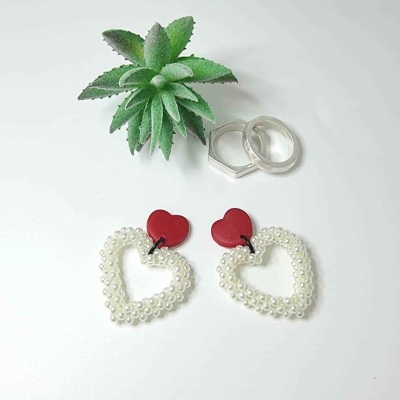 handmade-item handmade-gifts My Valentine , lightweight handmade beaded heart & clay earrings .