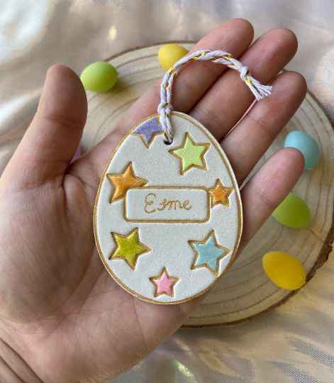 Personalised Easter Egg Hanging Ornament, Easter Egg Clay Decoration, Children’s Easter Gift, My First Easter Gift, Clay Decoration