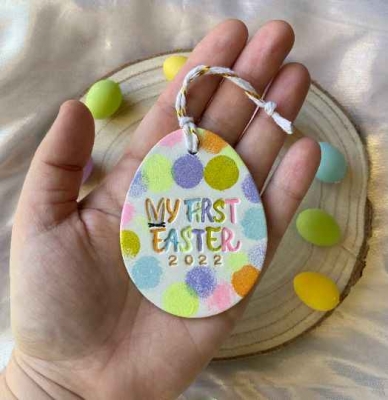 handmade-item handmade-gifts My First Easter Decoration, Easter Egg Ornament, Easter Egg Clay Decoration, Children’s Easter Gift, Clay Decoration, First Easter 2022