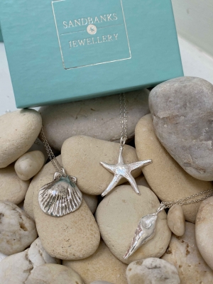 Shell silver necklace, starfish silver necklace