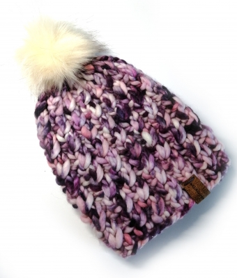 Extra fine Merino wool beanie / hat in super chunky, hand dyed wool, with quality faux fur pom. Adult size