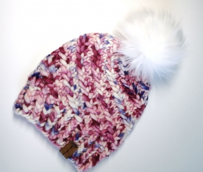 Extra fine Merino beanie / hat insuper chunky, hand dyed wool, with a luxury faux fur pom. Adult size