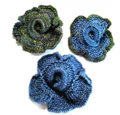 Flower Scrunchie hair ties, hand knit in merino wool