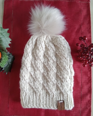 Chunky Hand Knit Beanie in extra fine merino wool. Adult Size. 