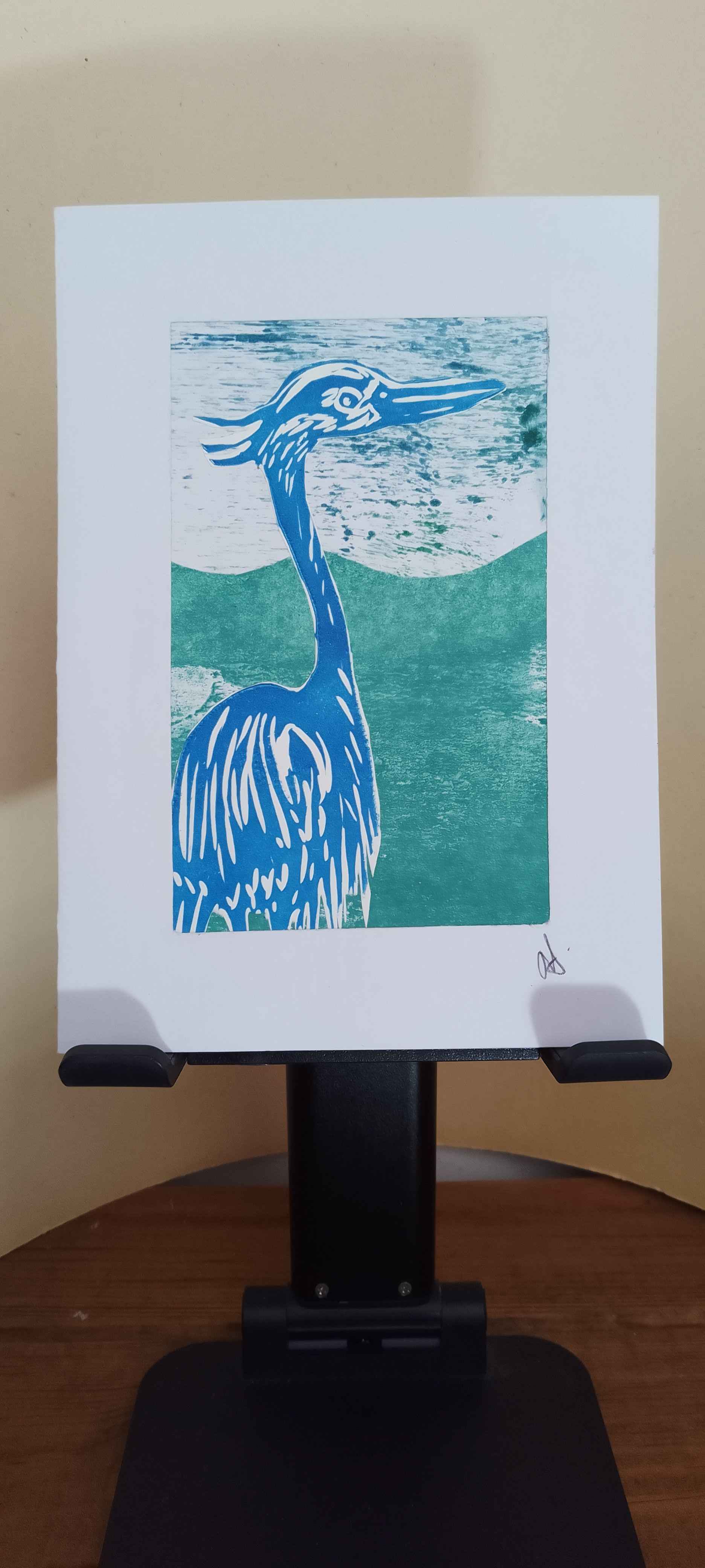 Blue heron collage card, blank 