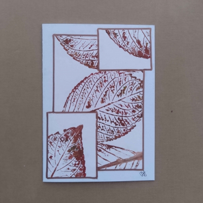 Hydrangea leaf print collage blank greetings card 