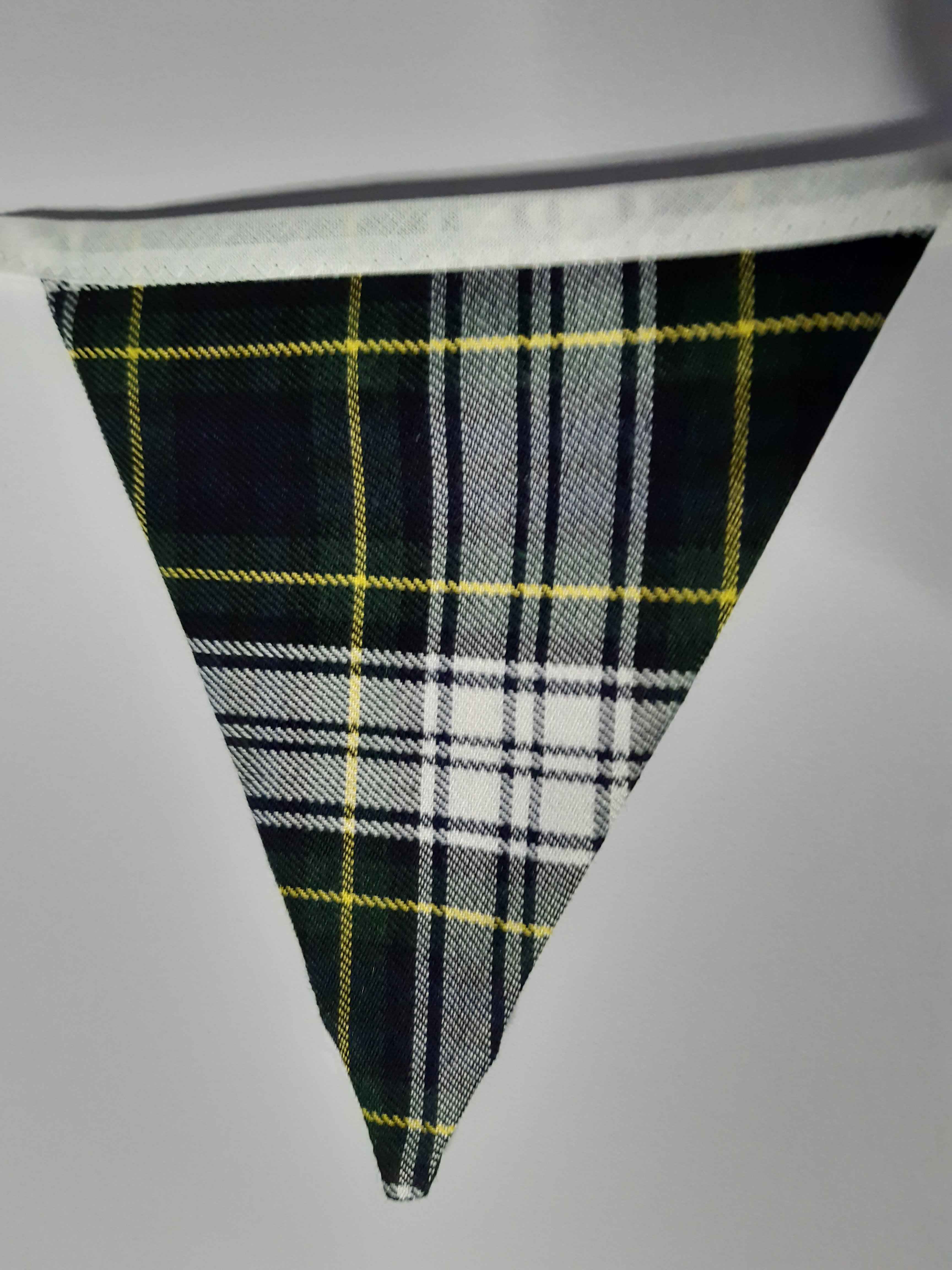 Scottish tartan bunting in greens, reds and blues