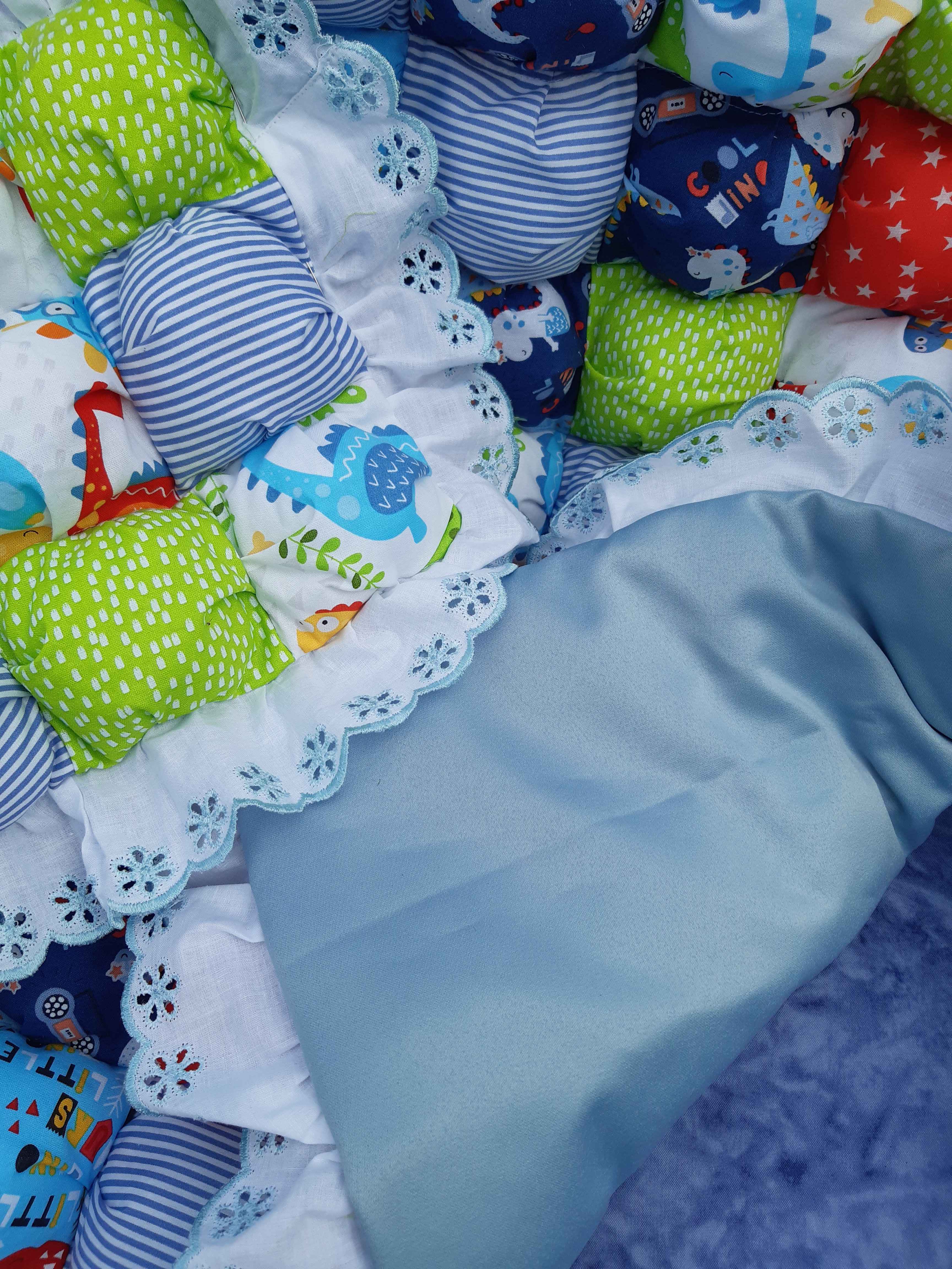 Puff ball cot quilt and pillow