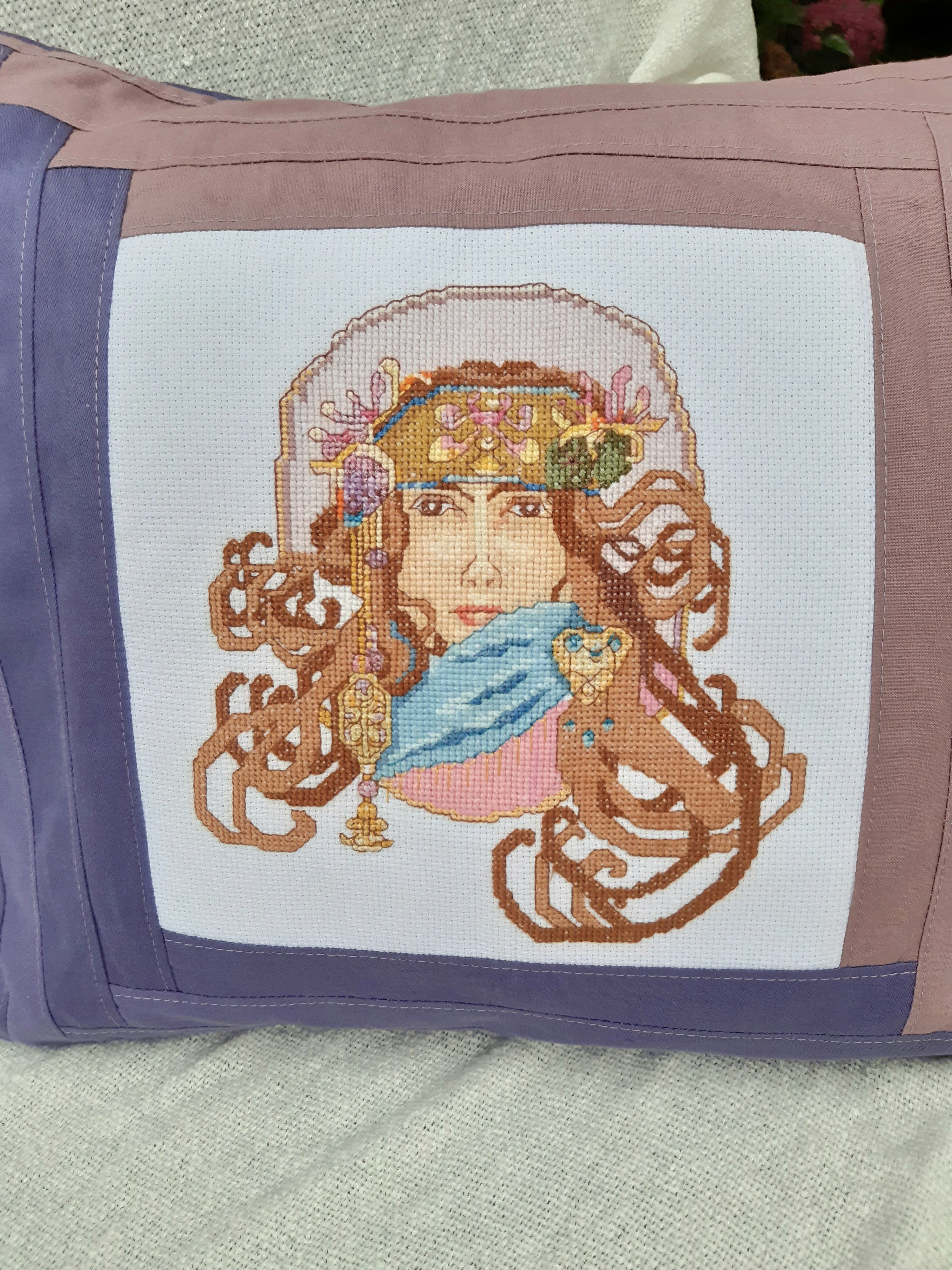 Art Nouveau inspired cross-stitch cushion cover