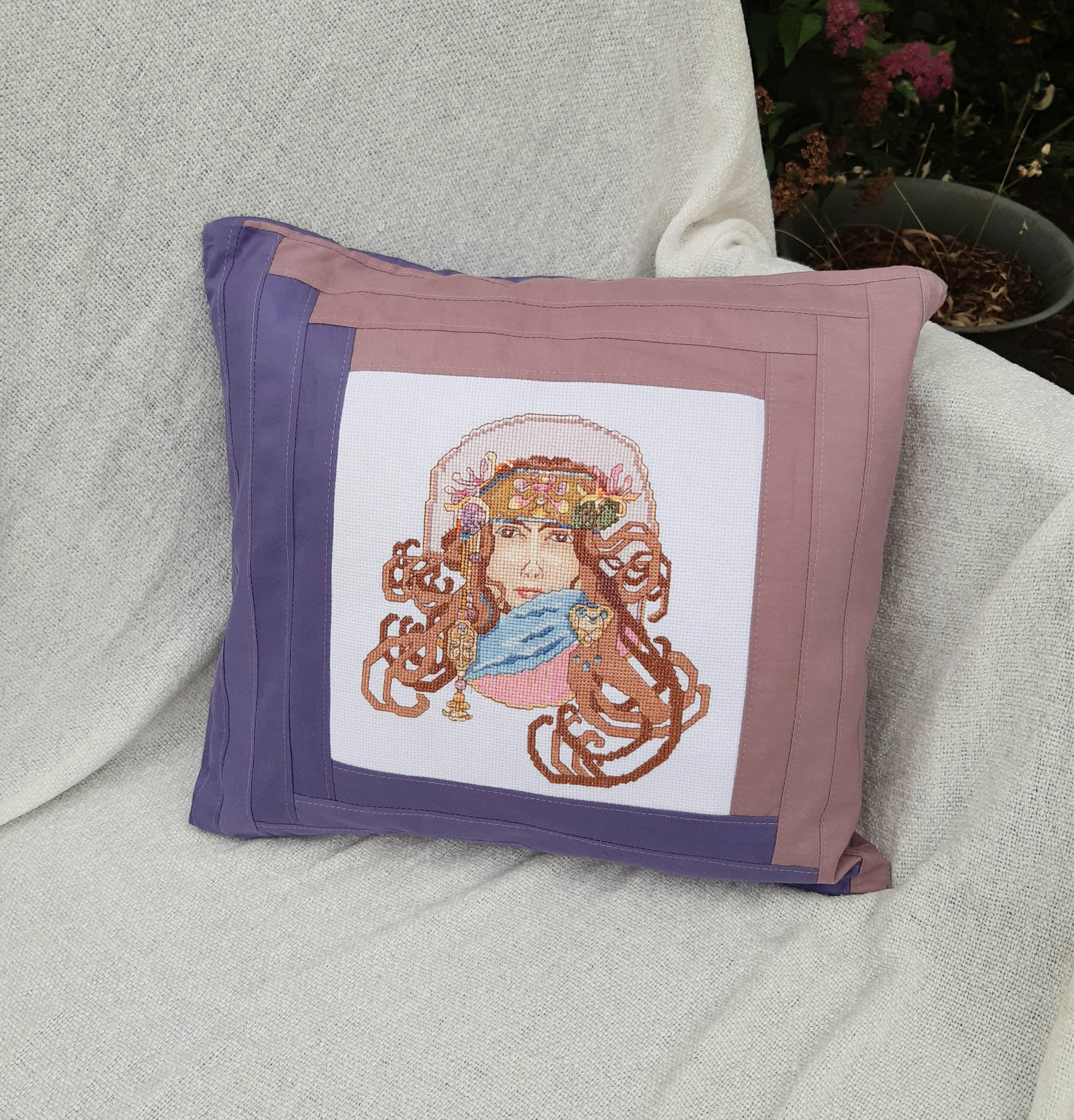 Art Nouveau inspired cross-stitch cushion cover