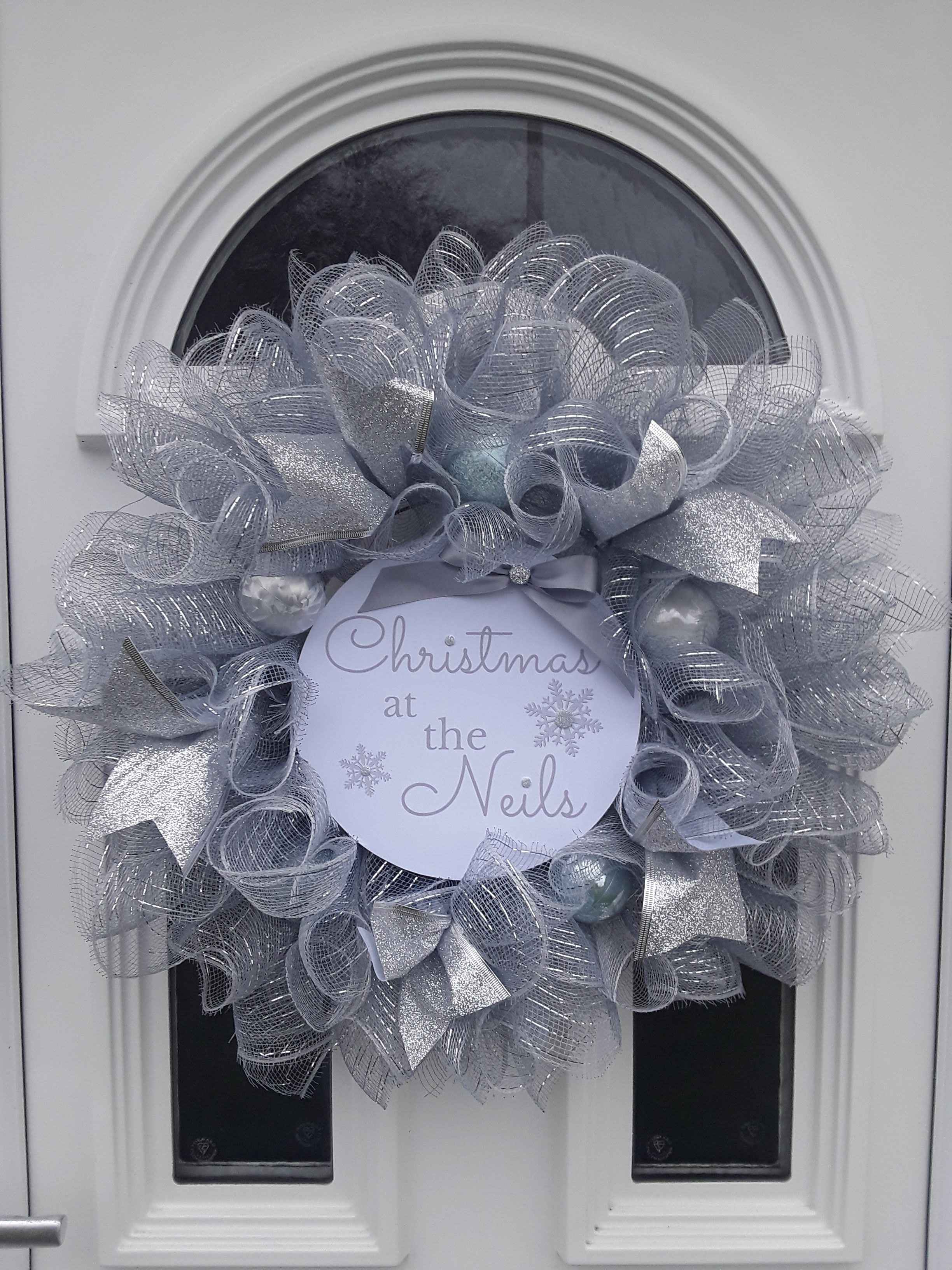 PERSONALISED Silver/Ice blue Christmas Wreath, Christmas Wall Decor, Christmas Door Wreath