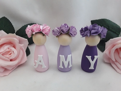 handmade-item handmade-gifts Personalised Handpainted Wooden Peg Dolls
Personalised Flowergirl Gift
Nursery Decor
New Baby Gift
Christening Gift