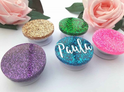 Personalised glitter mobile phone grip