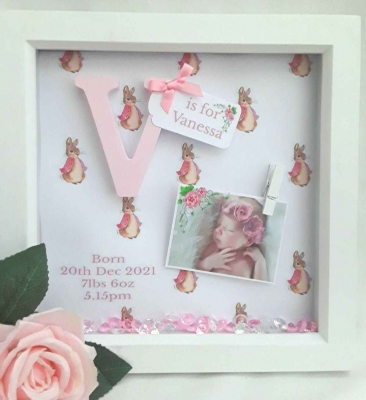 Personalised new baby frame, baby initial frame, new baby gift, baby girl frame, Flopsy bunny new baby frame