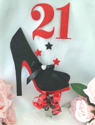 Personalised High Heel Shoe 👠Cake Topper 🎂 ANY AGE Glitter Stiletto Shoe Cake Topper 🎉