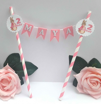 Personalised Flopsy Bunny 🐇Bunting Cake Topper 🎂 ANY AGE Flopsy Bunny Cake Topper 🎉